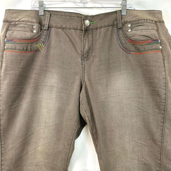 AKADEMIKS NWT Brown Embroidered Straight Slim Jeans Womens Plus‎ 24 2000s Y2K - Picture 2 of 8